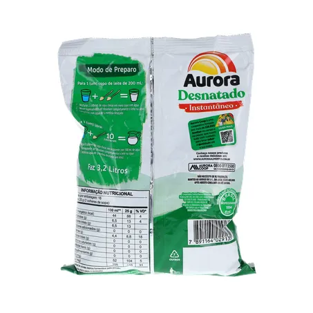 LEITE EM PÓ AURORA DESNATADO INSTANTÂNEO PACOTE 400G 360-18