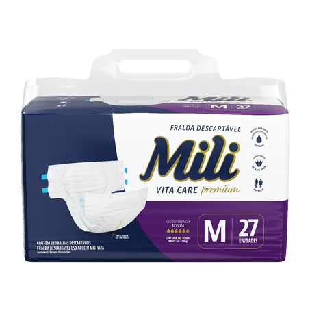 Fralda Adulto Mega Mili Vita Tam. M - Com 27 Fraldas