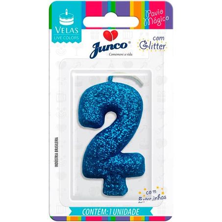 Vela Aniversario Junco Live Colors N2 Azul Glitter