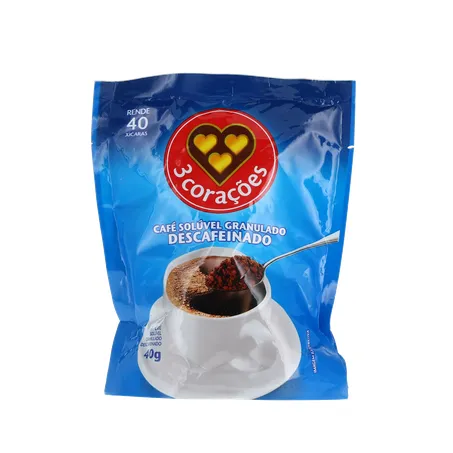 Café Solúvel 3 Corações Descafeinado Rf 40g