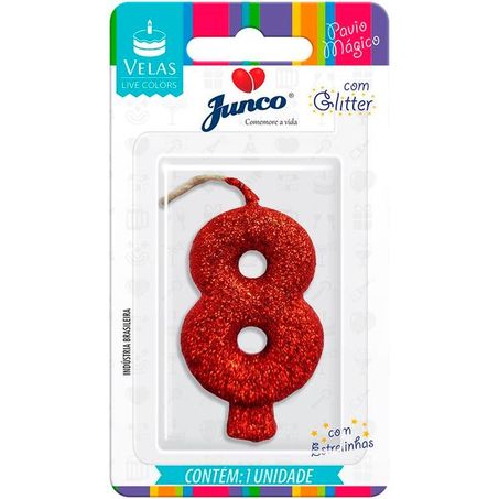 Vela Aniversario Junco Live Colors N8 Vermelho Glitter