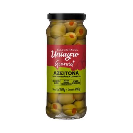 Azeitona uniagro gourmet 200g. c/pimenta