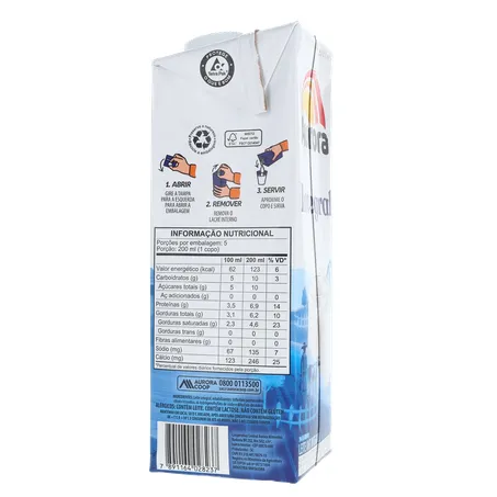 Leite UHT Integral Aurora Caixa com Tampa 1lt 360-11