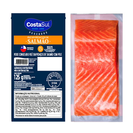 Filé de Salmão Costa Sul Congelado Com Pele 125g