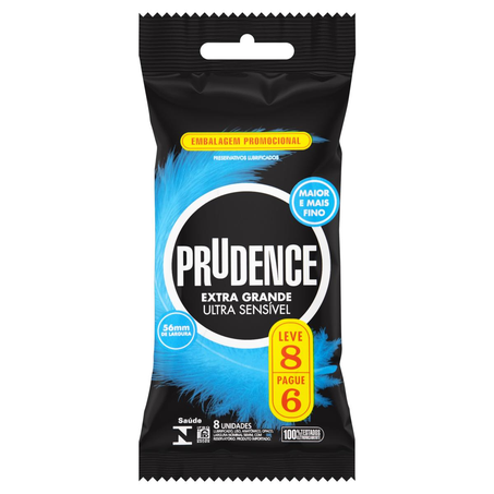 Preservativo Prudence Extragrande - Ultrassensível - Leve 8, Pague 6 Preservativos