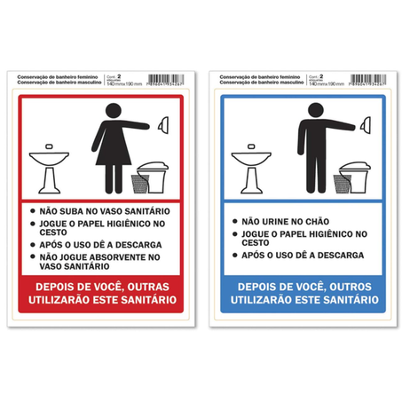 PLACA  ADESIVA "SANITÁRIO FEMININO / MASCULINO" 14 X 19CM PIMACO