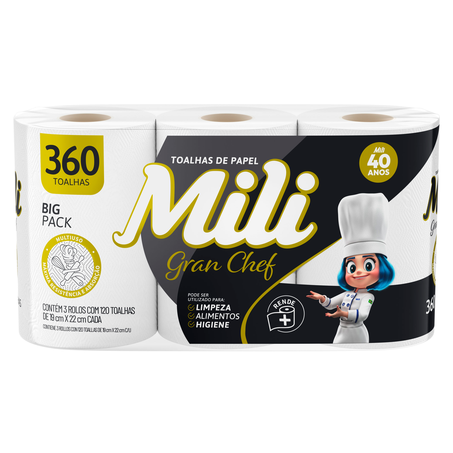 Papel Toalha Mili Gran Chef com 3 Rolos