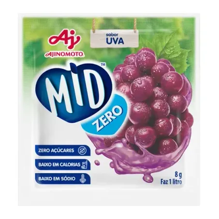Refresco em pó mid uva zero açúcar pacote 8g