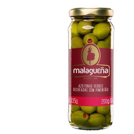 AZEITONAS VERDES RECHEADA COM PIMENTAO MALAGUENA VIDRO 335G