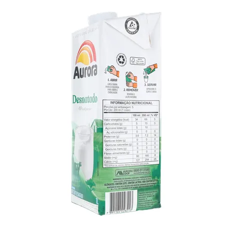 Leite aurora desnatado 1l 360-6