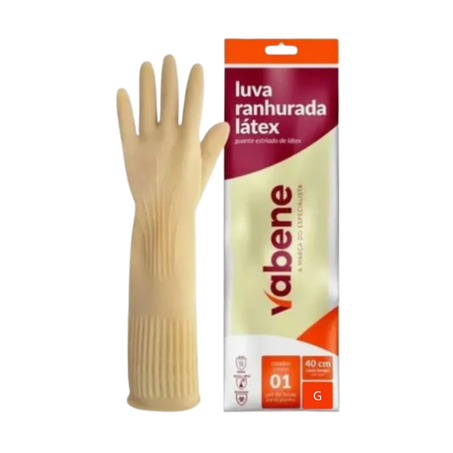 LUVA DE LÁTEX RANHURADA CANO LONGO GRANDE BEGE 1 PAR VABENE CA:37.277