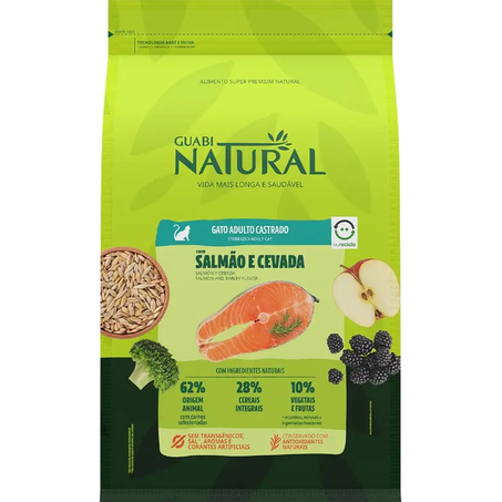 Ração Guabi Natural Salmão e Cevada para Gatos Adultos Castrados 7,5kg
