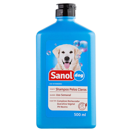 Shampoo Sanol 500ml - Para Cães - Pelos Claros