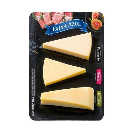 Tábua de queijos faixa azul parmesão, gouda e gruyère 200g