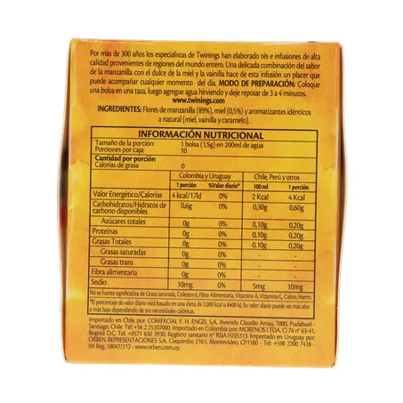 Chá Camomila, Mel E Baunilha Twinings Infusions Caixa 10 Unidades 15G 360-1
