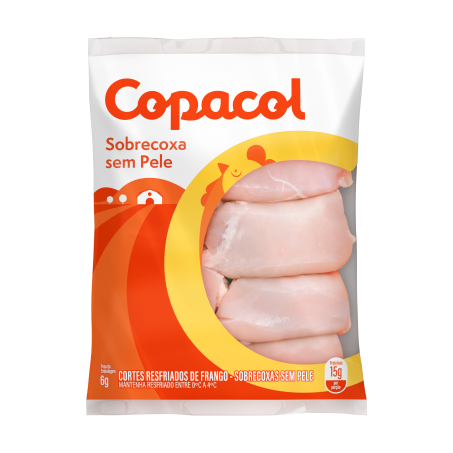 Sobrecoxa de frango sem pele copacol resfriada 600g