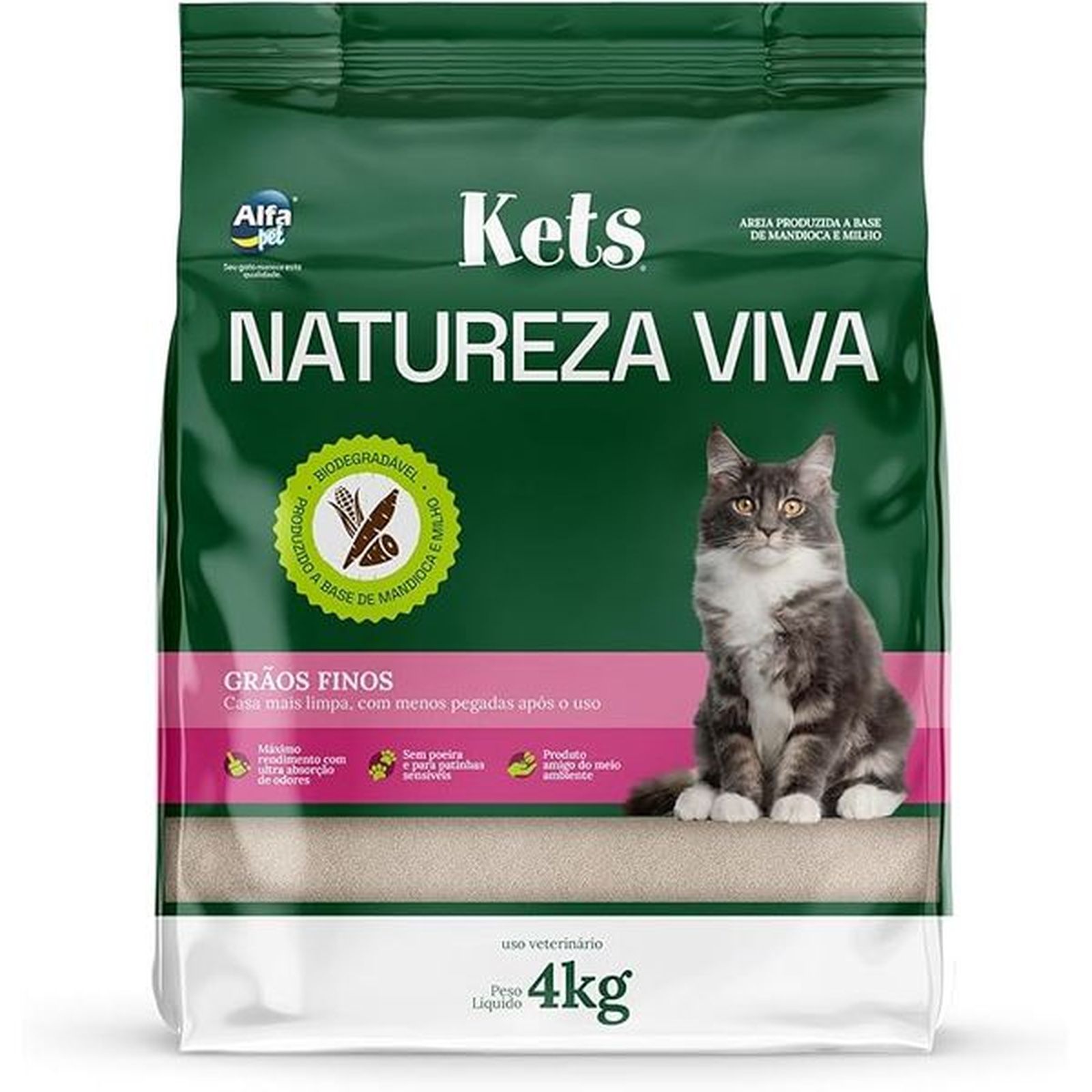 Granulado Sanitário kets Natureza Viva Grãos Finos 4kg