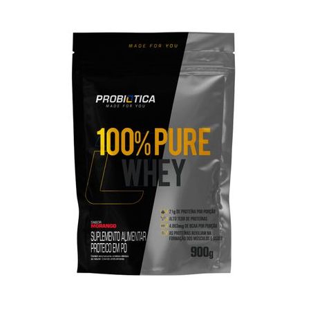 Whey Probiotica Pure 100% Refil 900g Morango