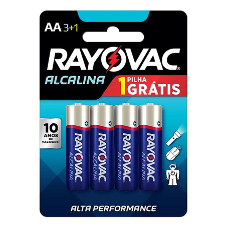 PILHA ALCALINA AA RAYOVAC 4 UNIDADES 1,5V GRÁTIS 1 PILHA