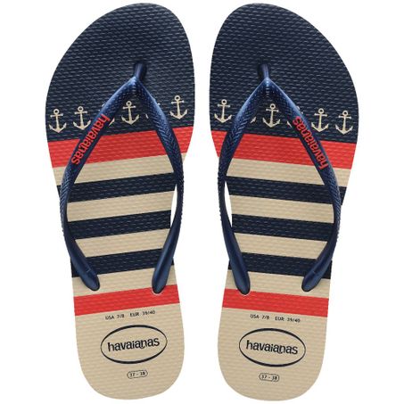 Sandálias havaianas slim nautical bege e marinho 33/34