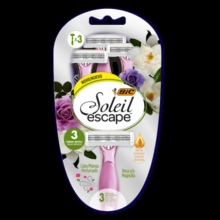 Aparelho Depilatório Bic Soleil Escape Rosa e Magnólia com 3 Unidades