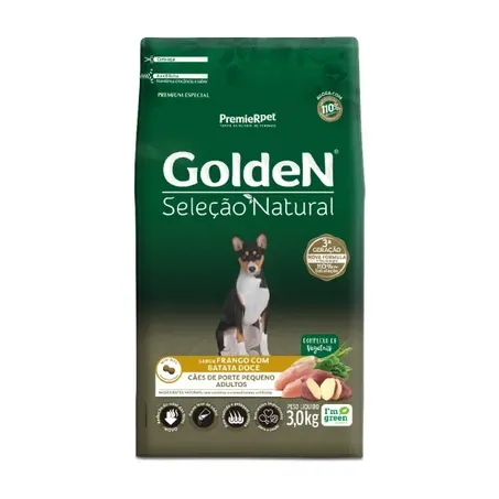 Ração Golden Seleção Natural para Cães Adultos de Porte Pequeno Sabor Frango com Batata Doce 3Kg 360-1