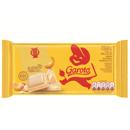 CHOCOLATE BARRA GAROTO BRANCO OPERETA COM CAJU 80G
