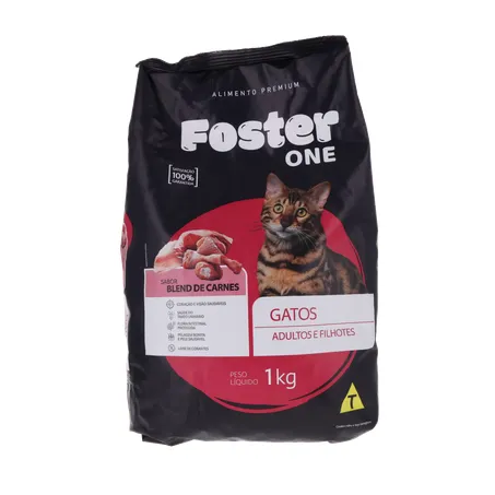ALIMENTO PARA GATO FOSTER ONE ADULTOS E FILHOTES BLEND DE CARNES PACOTE 1KG 360-0