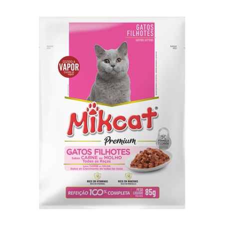Racao mikcat filhote carne molho 85g