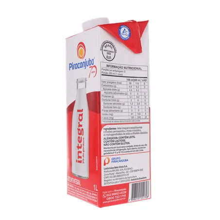 LEITE LONGA VIDA PIRACANJUBA INTEGRAL 1L 360-6