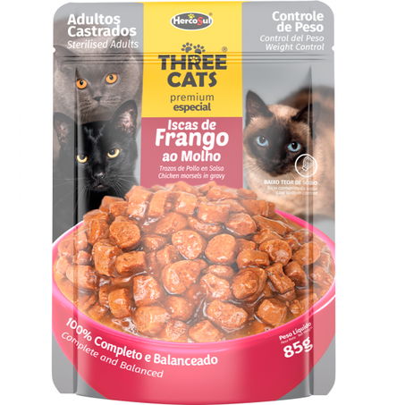 ALIMENTO PARA GATOS CASTRADOS THREE CATS FRANGO 85G