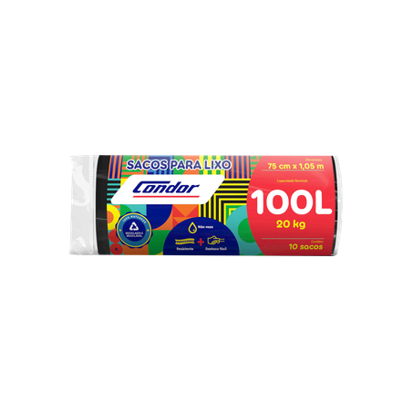 Saco para Lixo Condor 100 Litros - Com 10 Sacos - Preto - Ref. 10120787