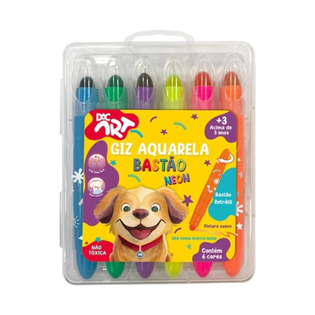 Giz de Cera Dac Aquarela Neon - Com 6 Cores