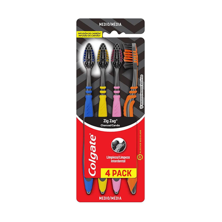 Escova dental colgate zig zag carvao media c/4un