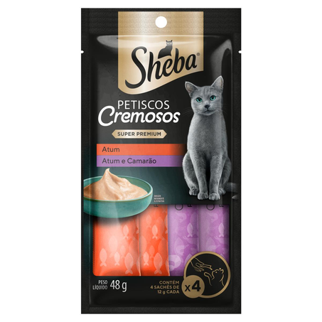 Petisco Sheba 48g - Com 4 Sabores - Cremoso - Com 4 Sachês de 12g cada