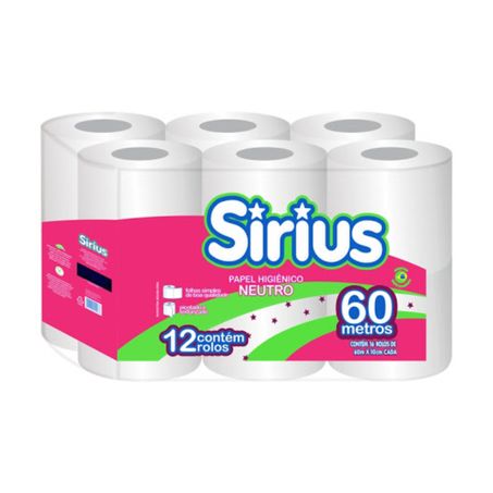 PAPEL HIG SIRIUS 60M FOL SIMP NEUTRO 12UN