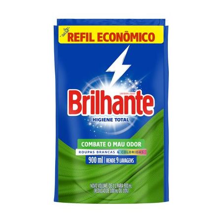 Lava-Roupas Líquido Brilhante Higiene Total Sachê 900ml - Refil