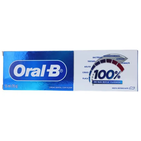 Creme Dental Oral-B 100% Com Flúor Menta Refrescante 70g 
  360-1