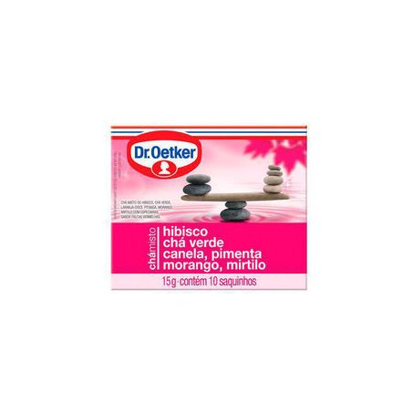 Chá dr.oetker hibisco, chá verde, canela, pimenta, morango e mirtilo c/10 15g