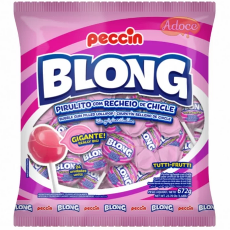 Pirulito peccin 24un 672g blong recheio de chicle tutti frutti