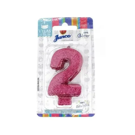 Vela Aniversario Junco Mini Glitter N2 Pink