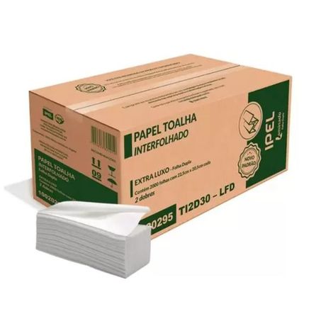 PAPEL TOALHA INTERFOLHADA FOLHA DUPLA 100% CELULOSE 30G 22,5 X 20,5CM C/2000FLS IPEL