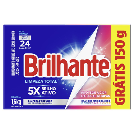 Sabão em Pó Brilhante Leve 1,6kg, Pague 1,45kg - Limpeza Total