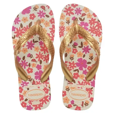 Sandalia havaianas kids flores bege e do