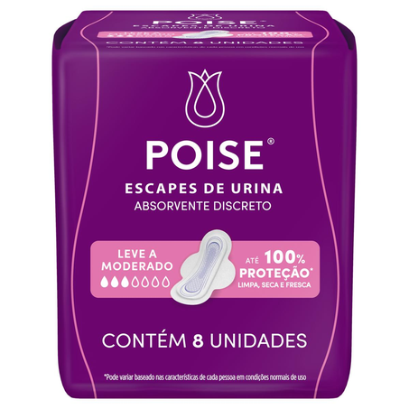 Absorvente Poise Escape Discreto -  Com abas - Com 8 unidades
