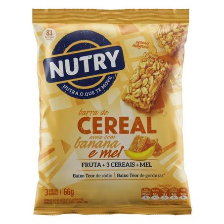 PACK BARRA DE CEREAL AVEIA, BANANA E MEL NUTRY COM 3 UNIDADES