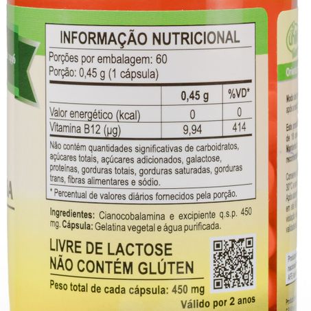 VITAMINA B12 CIANOCOBALAMINA 450MG 60 CAPS UNILIFE 360-1