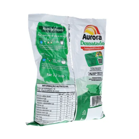 LEITE EM PÓ AURORA DESNATADO INSTANTÂNEO PACOTE 400G 360-15