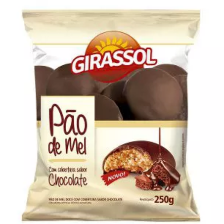 Biscoito/bolacha pao de mel 250g girassol cobertura de chocolate ao leite