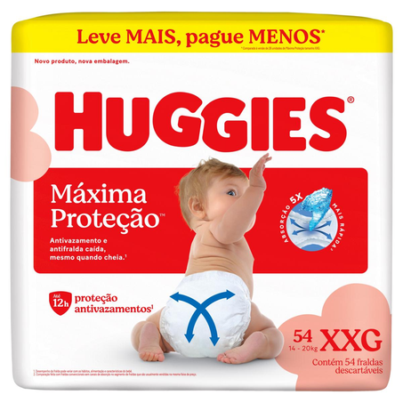 Fralda Huggies Máxima Proteção - Hiper  Tam. XXG - Com 54 Fraldas